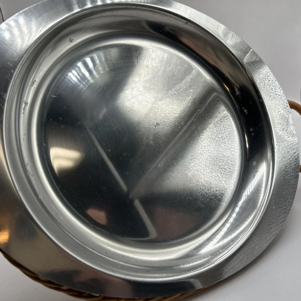 Lot of 4 Metal Oval Plate Platter‎ with Woven Tray Picnic FERRALUM New Vintage